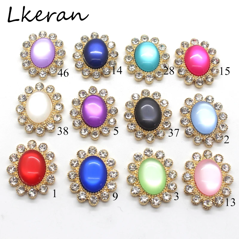 LKERAN 10pcs 19*23mm Oval Cobbles Alloy Buttons Hair Flower Center Scrapbook Diamond decorative Button for Crafts