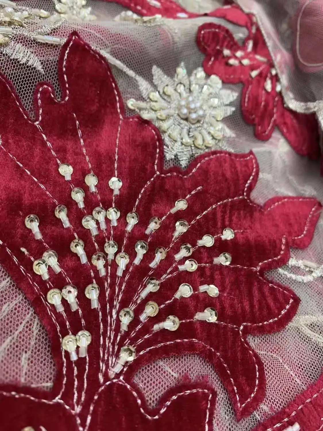 Tissu africain en flanelle de haute qualité fait à la main, maille française, broderie de perles en dentelle, adapté à la robe de soirée de mariage