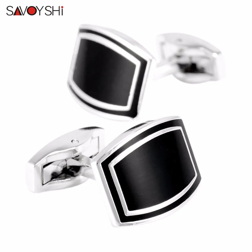 

SAVOYSHI Luxury Square Black Cufflinks for Groom Mens Shirt buttons High Quality Enamel Cuff links Business Gift Brand Jewelry