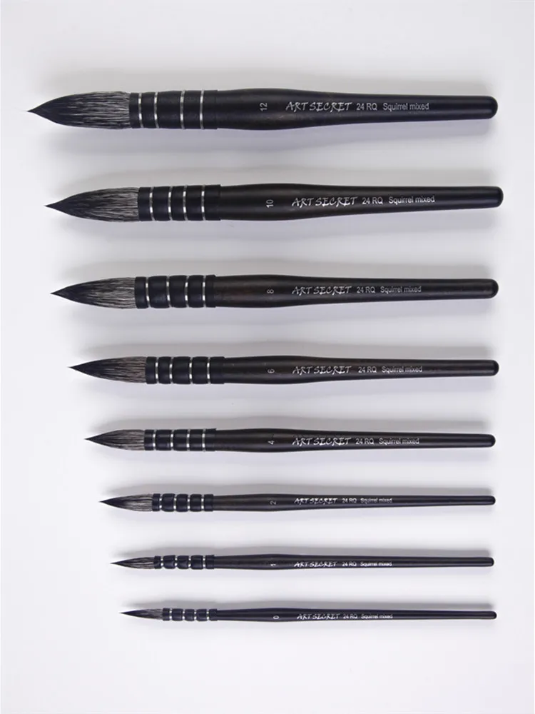 ArtSecret-pincel de pintura de acuarela de alto grado 24RQ, pelo de ardilla negro, mango de madera, papelería artística, suministros de herramientas de arte