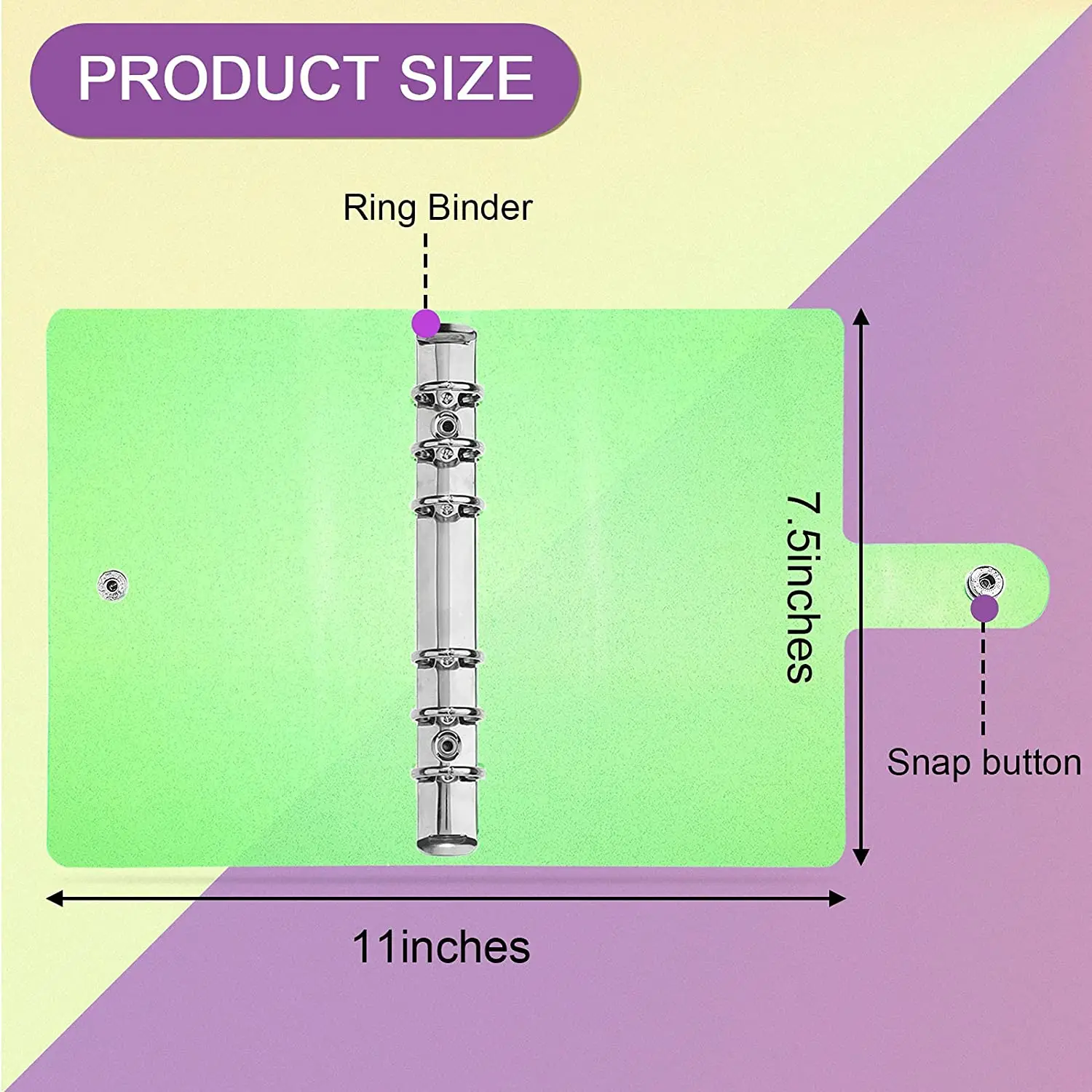 A6 Binder Clear Glitter Refillable 6-Ring Notebook Cover with Snap Button Closure,Loose Leaf Folder Notebook Personal Planner