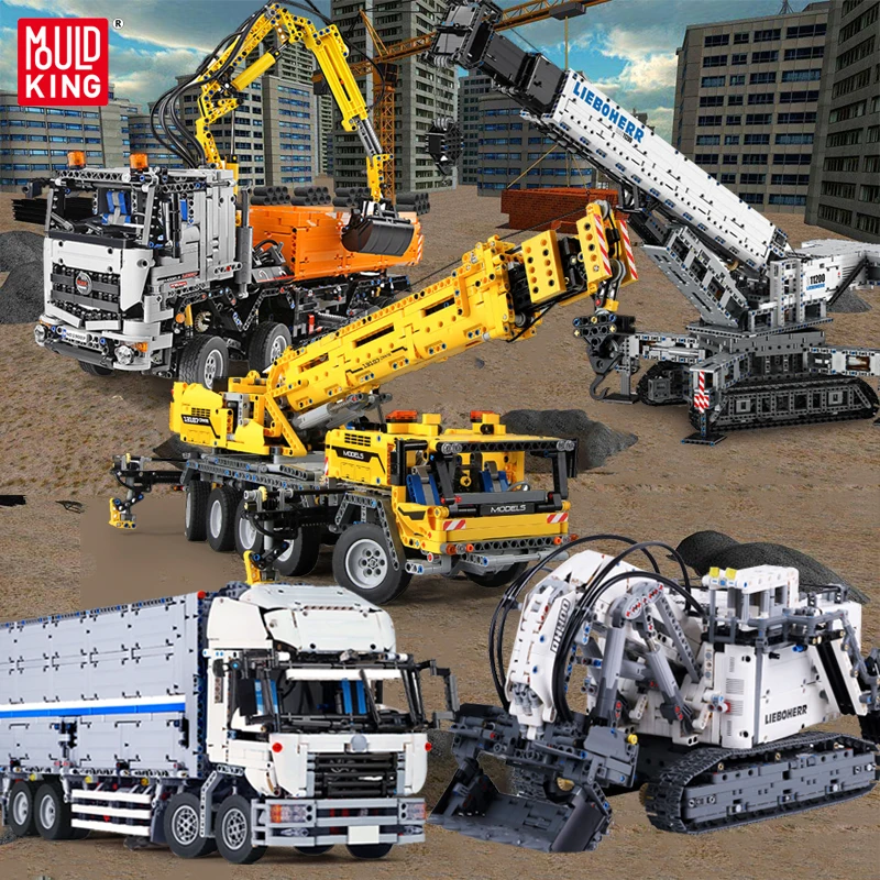 

Mold King APP MOC Engineering Vehicle technology electric remote control crane excavator assembly building block Model toys