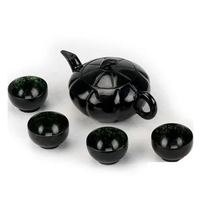 Exquisite Black Green Jade Pumpkin Teapot Ornaments