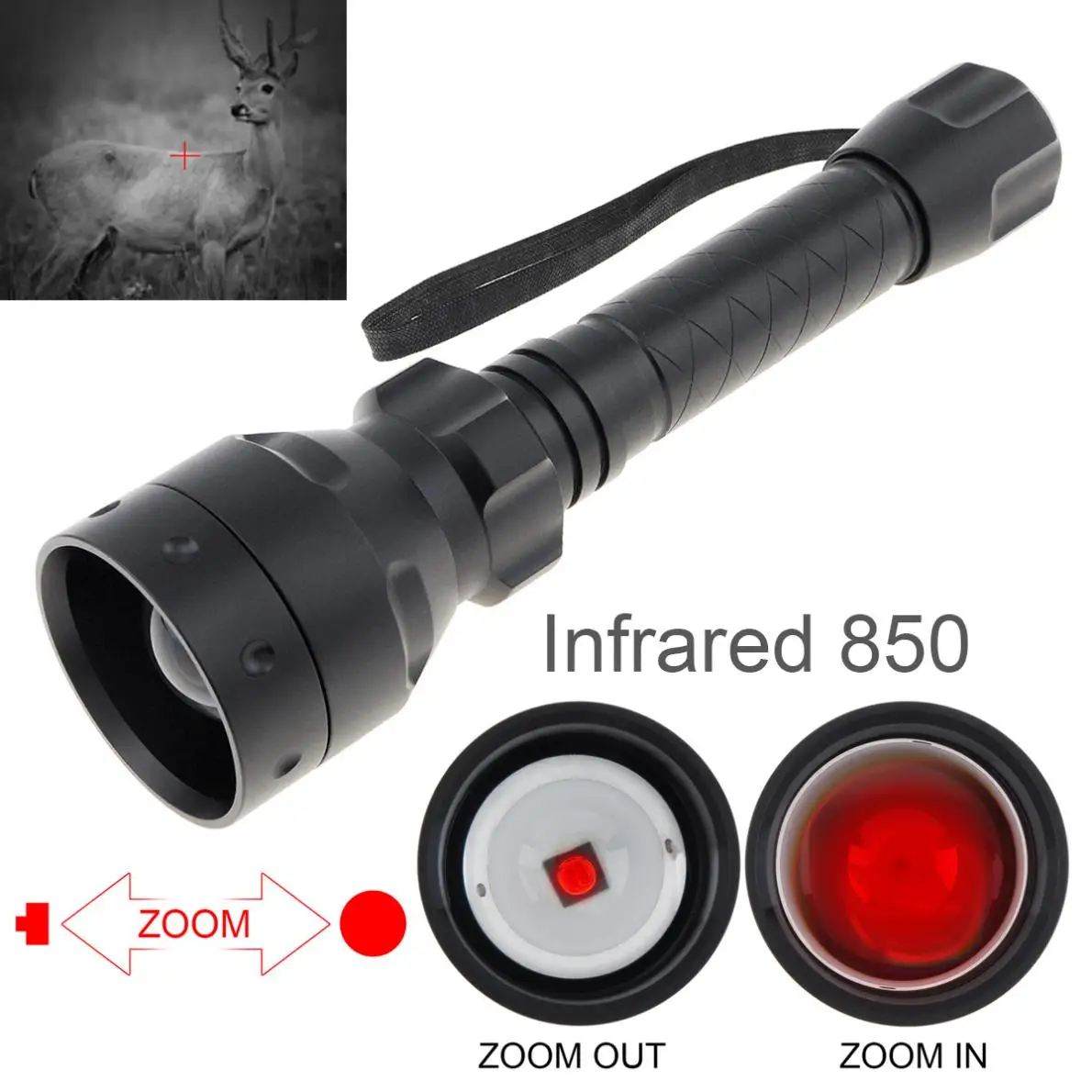 T50 infravermelho de longa distância zoomable 10w ir 850nm 940nm led faixa de radiação lanterna tática com visão noturna para a caça tocha