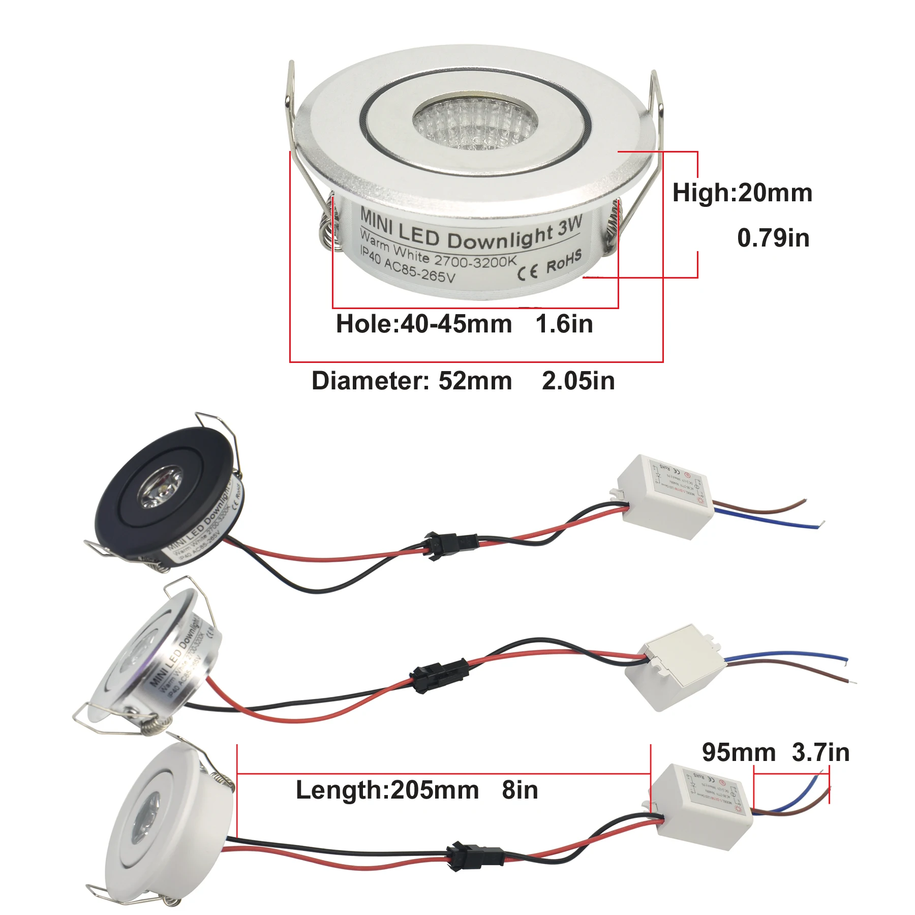 10 sztuk Mini 1W 3W srebrny aluminium Spot LED typu Downlight Receesed sufitu światła mały rozmiar Cut 40-45mm