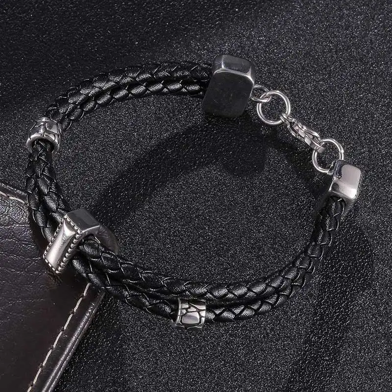 

Fashion Men Jewelry Genuine Leather Bracelet Charm Stainless Steel Clasp Men's Bracelet BB1158