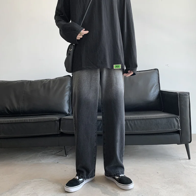 

2021 gradient straight jeans men's fashion brand loose ins versatile wide leg pants men's Korean style floor mops streetwear
