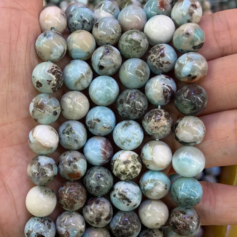 6-10mm Natural Larimar Stone Beads 15'' Blue Round DIY Loose Beads For Jewelry Making Beads Women Men Bracelet Necklace Gift