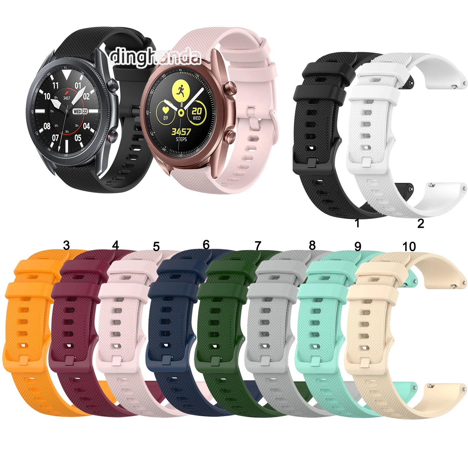 ซิลิโคนที่มีสีสันนาฬิกาสำหรับ Samsung Galaxy Watch3 41มม.45มม.สมาร์ทนาฬิกาสายรัดข้อมือ correa