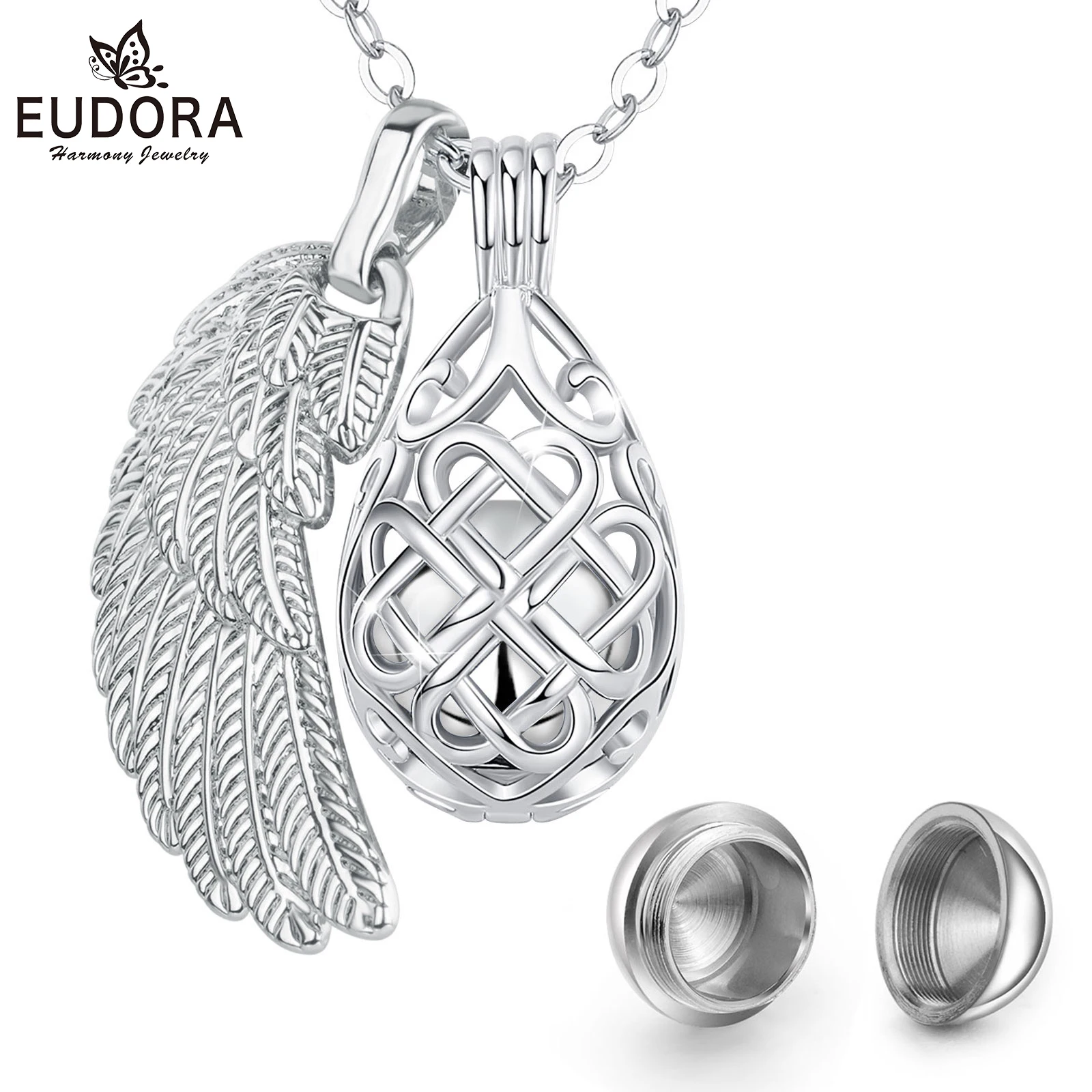 EUDORA Urn Cremation Pendant 14mm Celtic Festival Cage Pen Locket Ash Holder Keepsake Capsule Necklace Hollow Ball DIY Jewelr