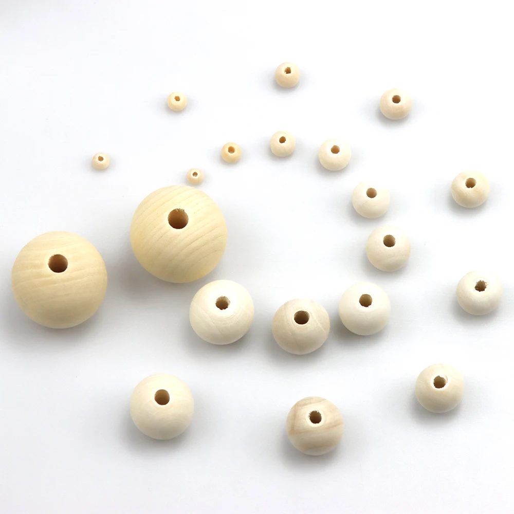 4-30MM Natural Color Round Wooden Beads Environmentally Friendly Loose Beads Jewelry Making DIY Bracelet Necklace