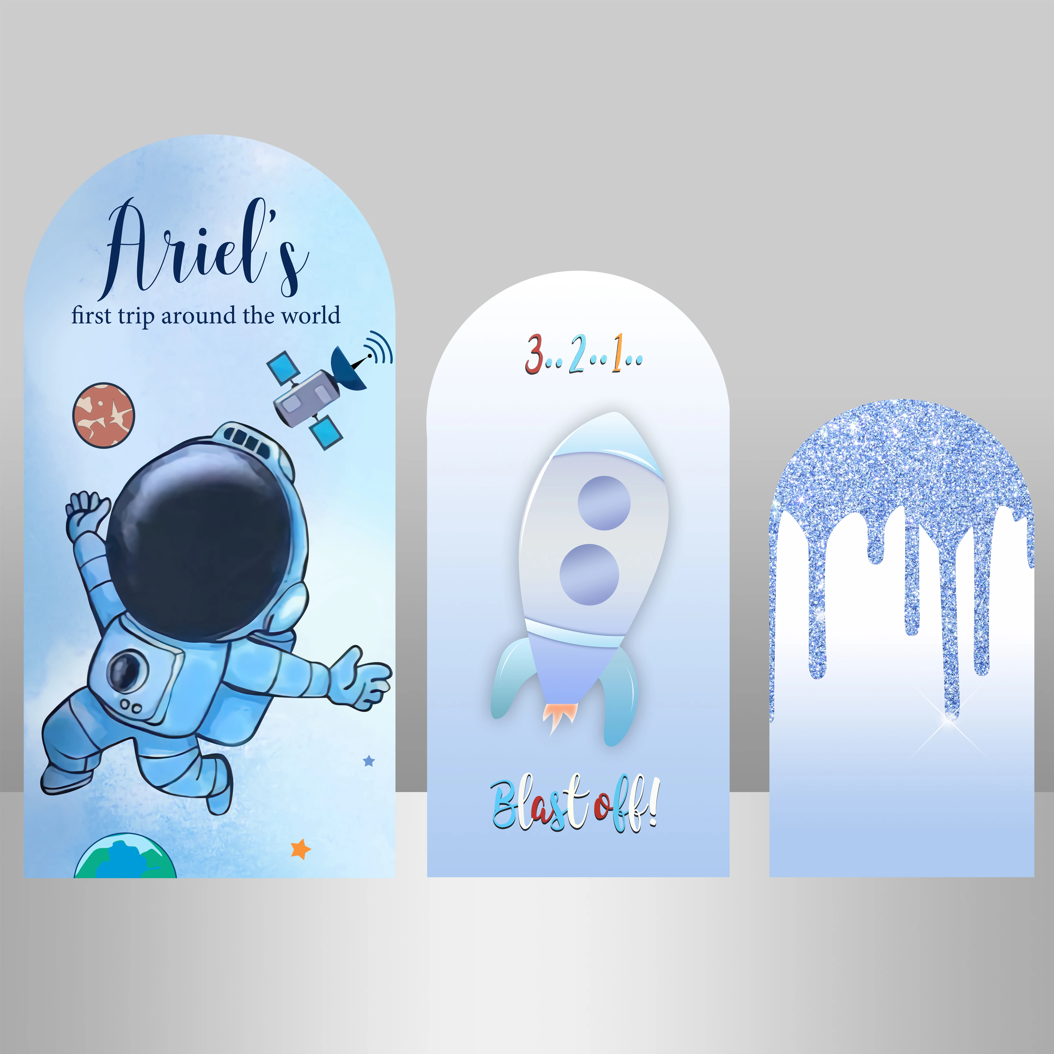 Space Astronaut Arch Backdrops Cover Blue Boy Birthday Party Decoration Banner Covers Photo Shoot Doubleside Elastic Fabric