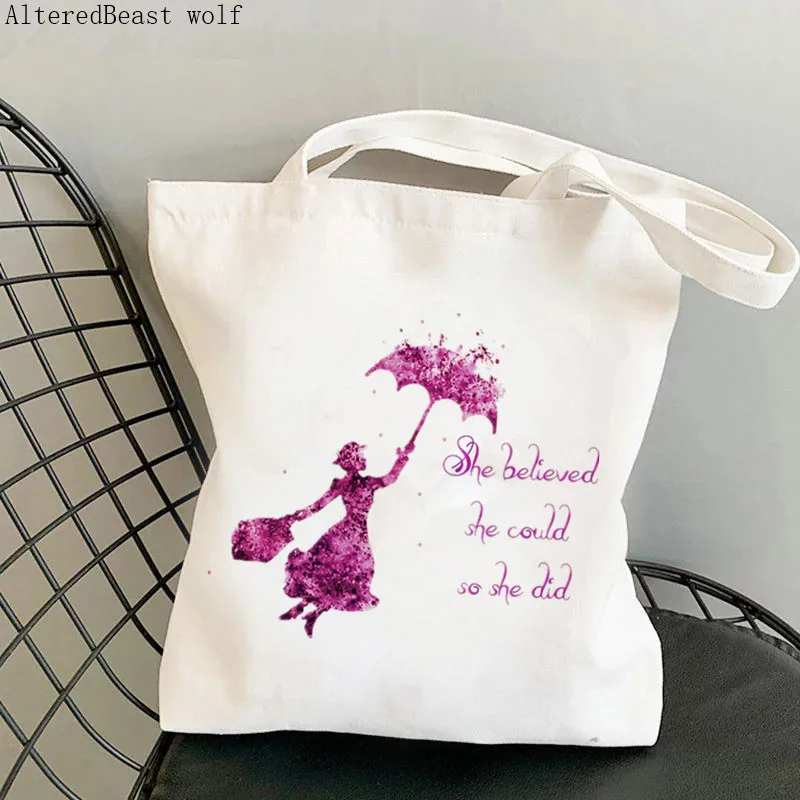 Women Shopper She believed she could so she did Bag Harajuku Shopping Canvas Shopper Bag girl handbag Tote Shoulder Lady Bag