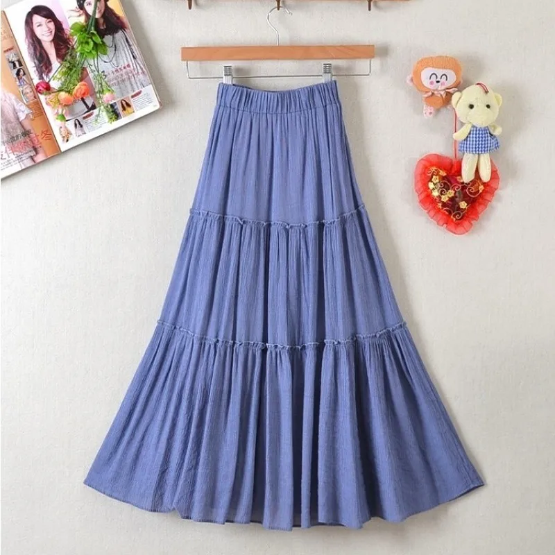 Women Summer Solid Color Midi Skirts Fashion Ladies Spring Harajuku Streetwear Girls High Waist Casual Skirt DS261