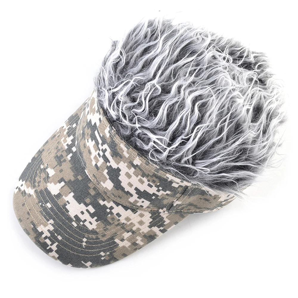 Fashion Baseball Cap With Fake Hair Summer Men's Outdoor Camouflage Visor Hat Women Adjustable Sunshade Snapback Wig Top Caps