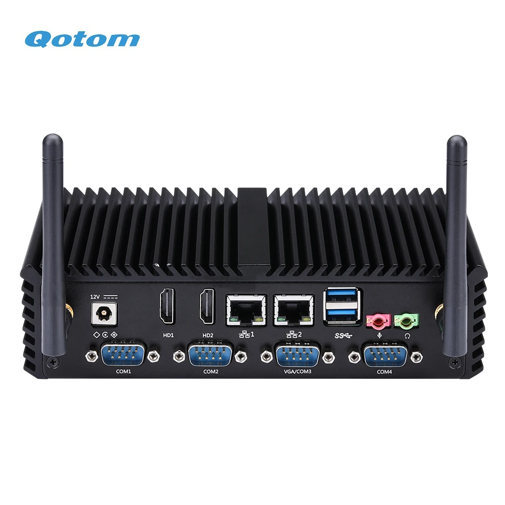 QOTOM компьютер Q305P Q310P Celeron 3205U/3215U двухъядерный 24*7 низкая мощность 6 COM безвентиляторный Офис/дом/банк/гостиничный ПК