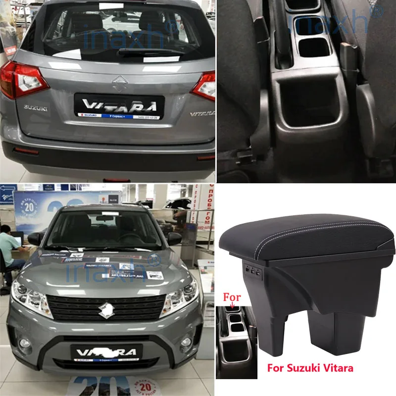 For Suzuki Vitara Armrest box central storage box car accessories Car Armrests USB LED light Easy to install