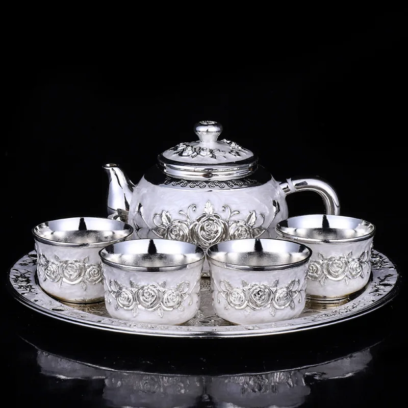 

European high-grade silver tea set manual silver plated Teapot Set rose silver plated tea wine set Chinese wine cup