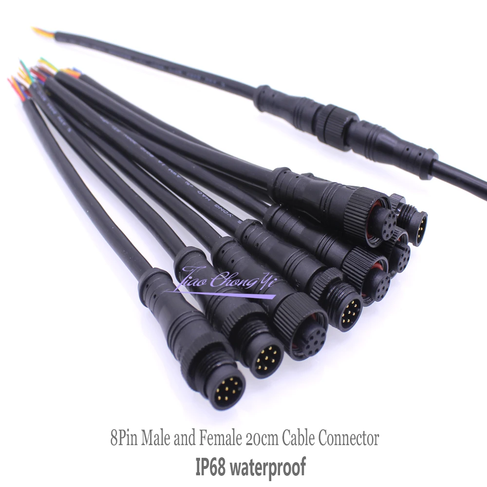 

5Pairs/ 50Pairs 8Pin 24AWG Black Waterproof IP68 Male and Female 20cm Cable Connector