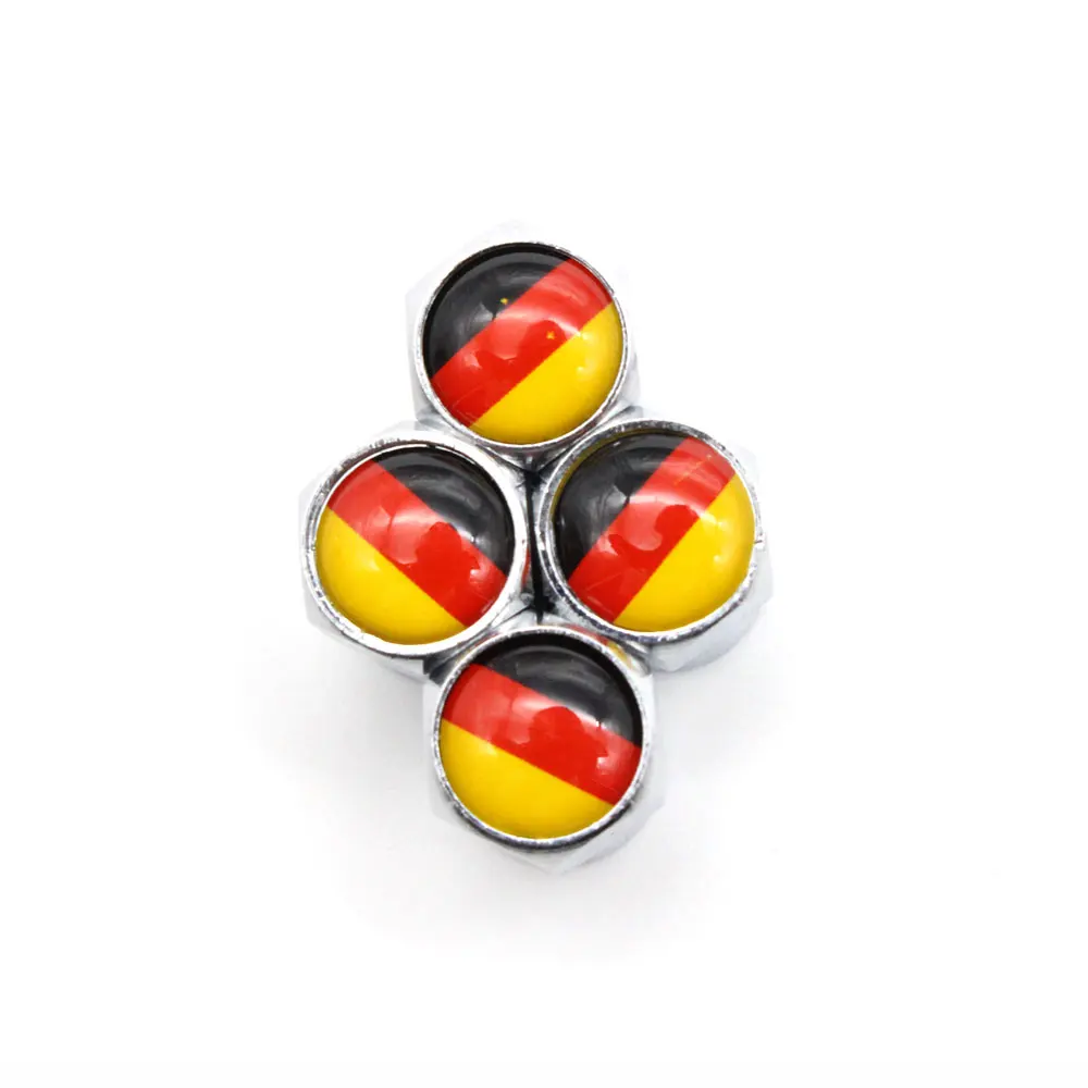 4 Pcs/Set Aluminum Alloy/Copper Germany National Flag Tire Valve Stem Cap Tire Wheel Stem Air Valve Caps for Auto Cars