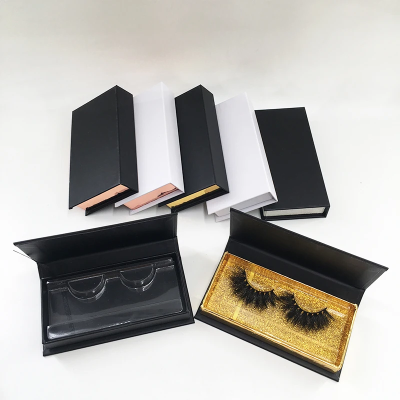 Custom Eyelash Package Black White Magnetic Box Empty Rose Glod Mink Lash Case with Your Own Logo