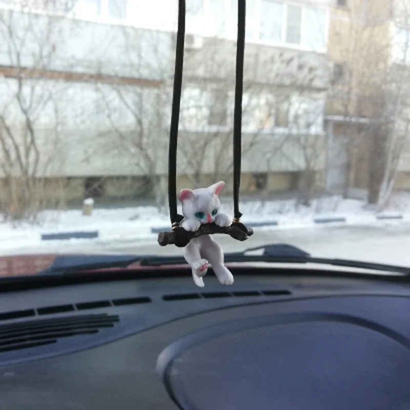 Cute Cat Branch Swing Car Pendant Interior Decoration Ornaments Auto Creative Rearview Mirror Hanging Pendant