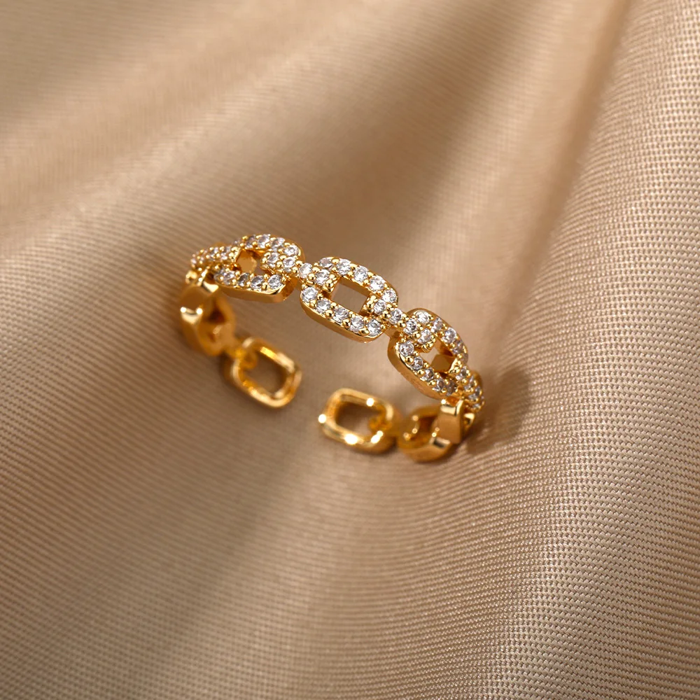 Klasyczne cyrkonie Twist Chain pierścionki dla kobiet stal nierdzewna elegancki pierścionek dla par biżuteria ślubna prezent Bijoux Femme darmowa wysyłka