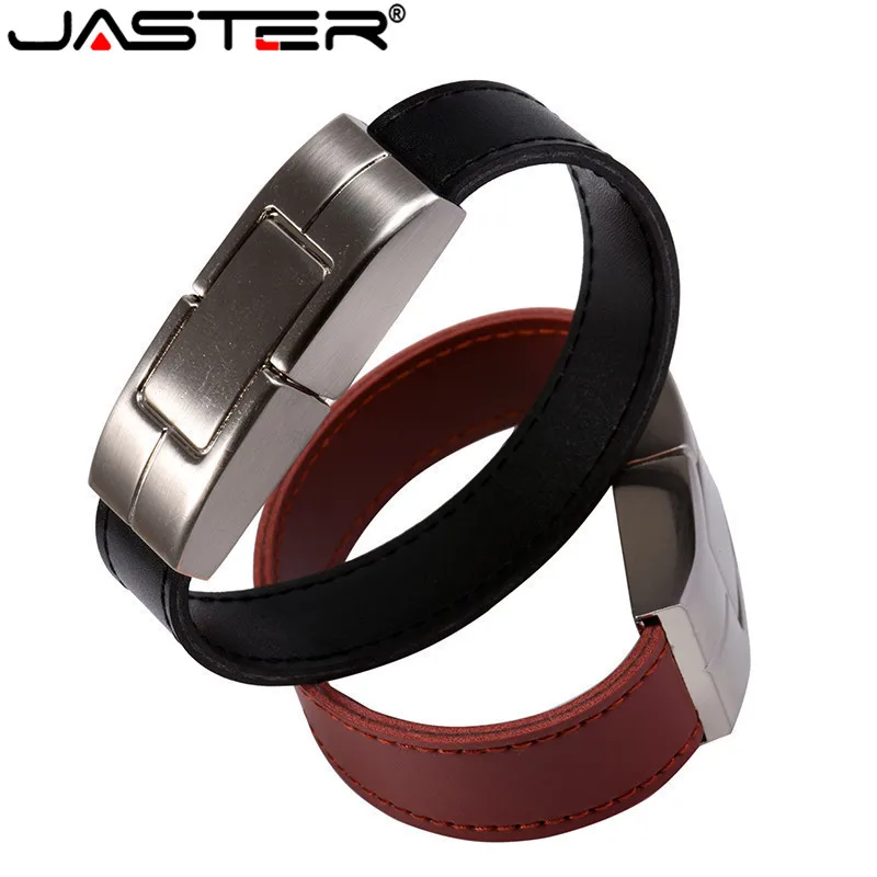 JASTER USB flash drive 64gb Leather metal keyring Pendrive creativo 32gb 16gb 8gb 4gb usb2.0 Wrist band