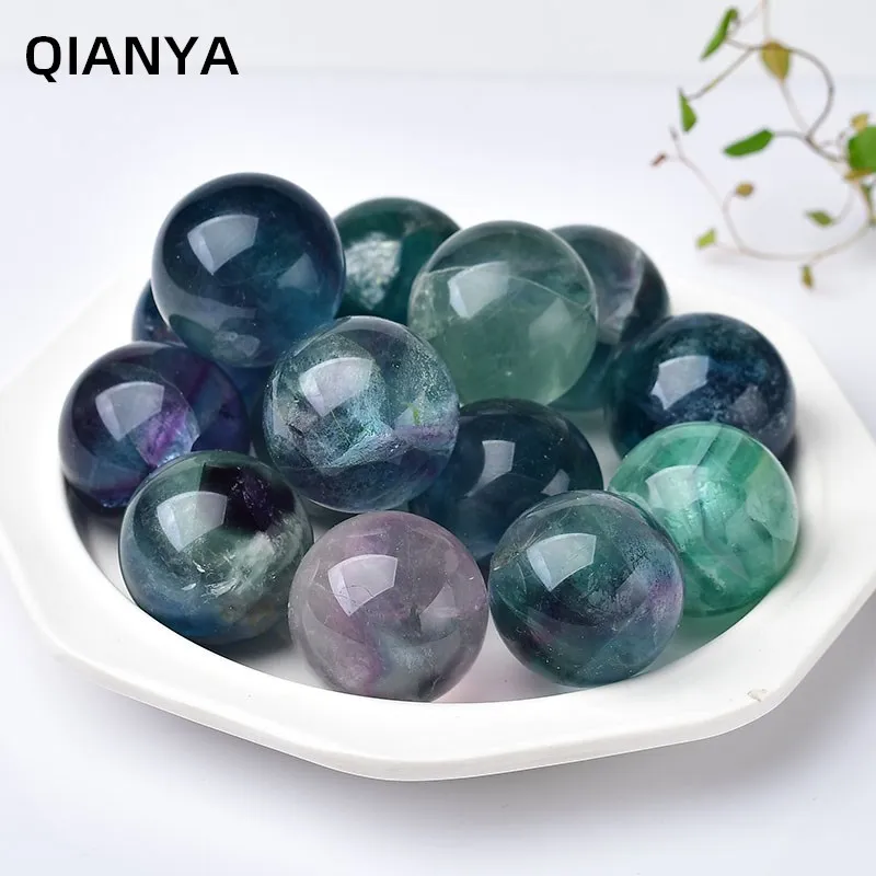 Natural Color Fluorite Ball Crystal Sphere Home Decoration Ornamental Stone Healing Meditation Divination Orb Crafts Gift