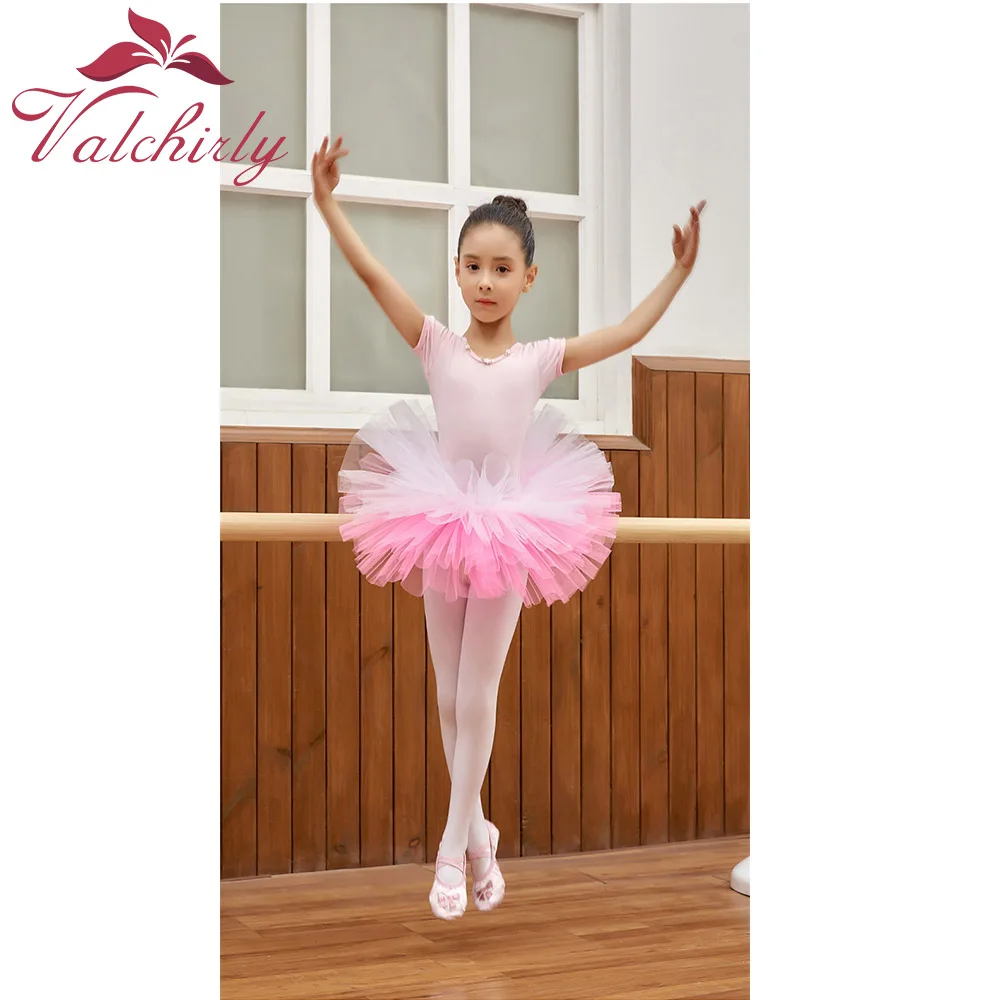 VALCHIRLY Kids Cotton Practice Test Grading Body Suit Short-Sleeved Dance  Children\'s Ballet Skirt