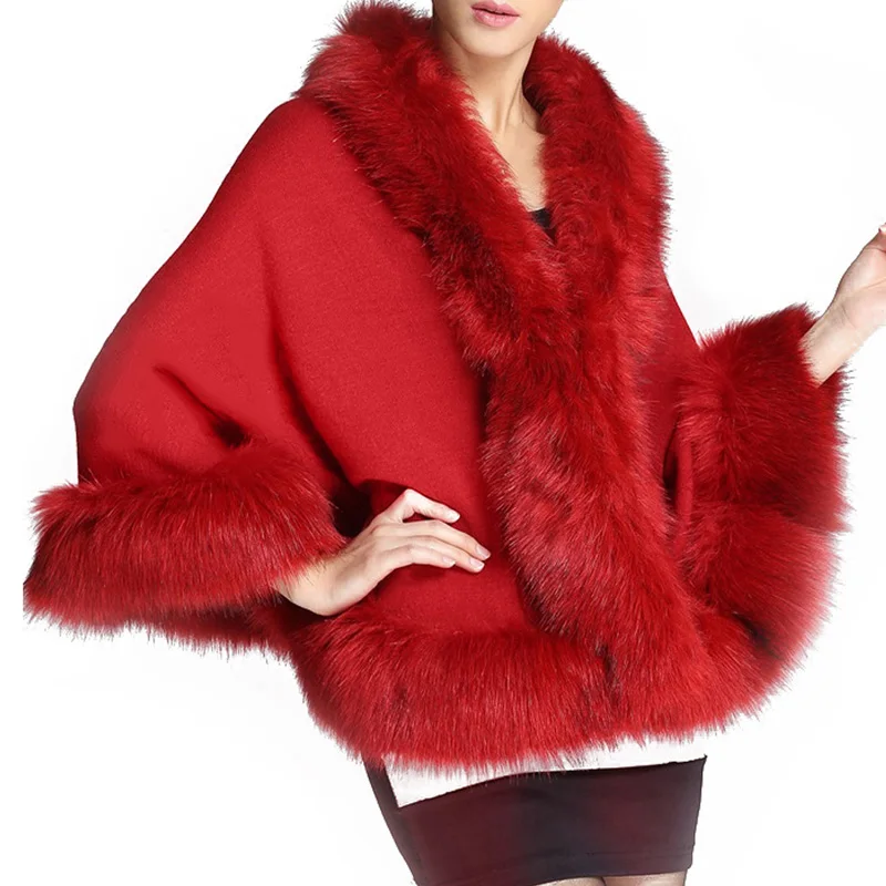 

Winter Faux Fur Coat Women Ponchos And Capes Fur Top Wedding Dress Shawl Cape Shaggy Fluffy Coat for Women manteau femme hiver