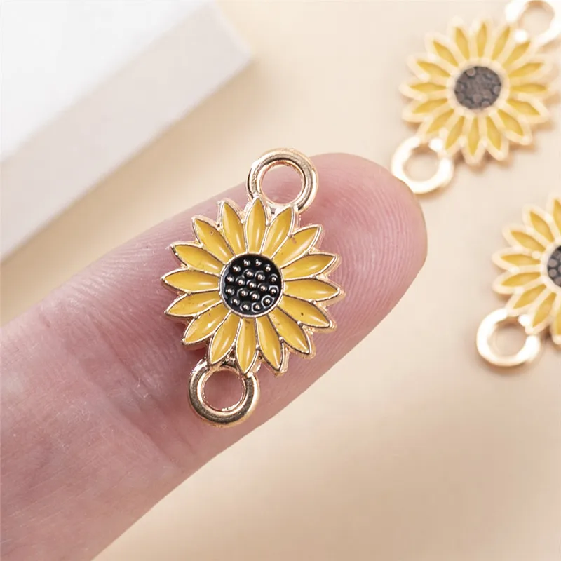 New 10pcs/lot Yellow Flower Metal Connector Charms Pendant DIY Bracelet Keychain For Jewelry Making Accessories