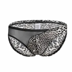 Calzoncillos sexys de talla grande para hombre, ropa interior de Bikini con estampado de leopardo, de cintura baja