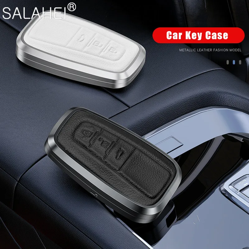 Car Leather Key Case Aluminum Alloy Cover For Toyota Camry Prado 2017 2018 CHR Prius Corolla RAV 4 Auto Full Protect Key Shell