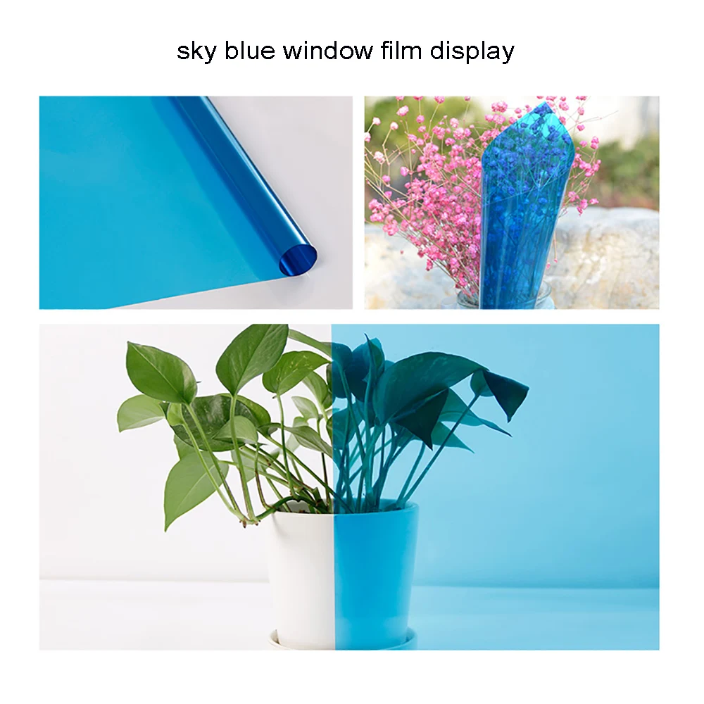 Sunice 152cmx50cm Sky Blue Decorative Window Tint Film Clear Home Building Glass Decor Self-Adhesive Home Decor Anti-UV Stickers