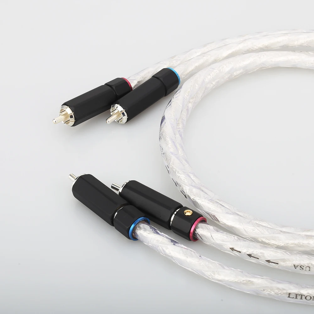 Hifiオーディオrcaプラグオーディオケーブルlitonシルバーメッキデュアルフィルターリングフィーバーオーディオ信号ケーブルrca-rca