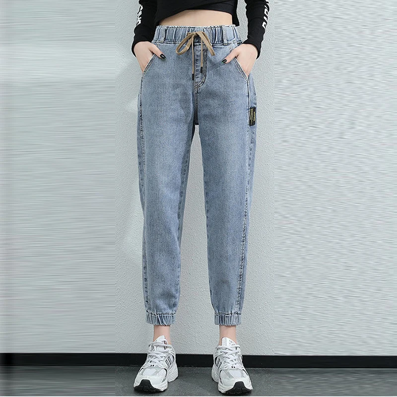 Vita elastica Harem Jeans pantaloni donna pantaloni di Jeans autunnali primavera di grandi dimensioni Jeans elasticizzati Casual pantaloni Vintage alla caviglia 3XL