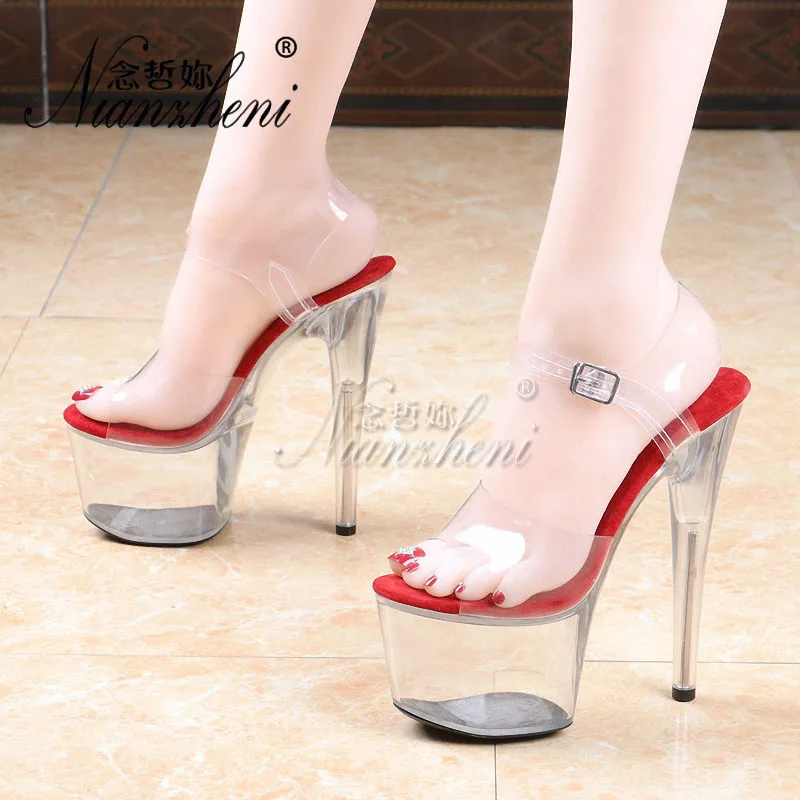 pole Dance style Clear Crystal 7 inches High heeled shoes 17CM women sexy high heels platform Clubbing Pole dancing Concise Show