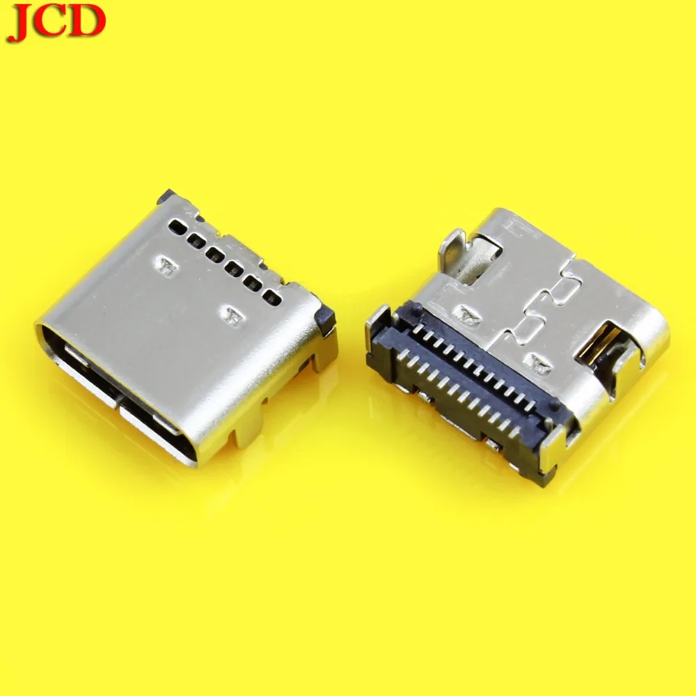 JCD New USB 3.1 Type-C Jack 24 Pin Receptacle Right Angle Type C PCB SMT Dual Row Tab Female Socket Support Terminal TH 3A