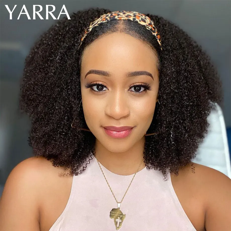 Afro Kinky Curly Human Hair Headband Wigs 180% Density Human Hair Brazilian Remy Full Machine Made Hair