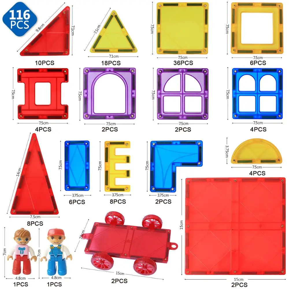 Romboss 70/116pcs 7.5cm Magnetic Color Window Construction Set Toy ABS Plastic Magnetic Building Blocks Educational Toys Gifts