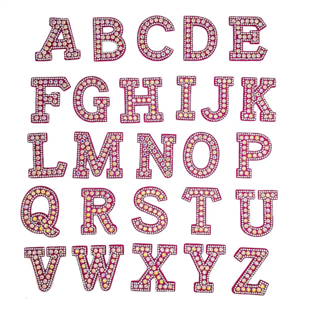 Pink Letters Embroidery Rhinestones Named DIY Patches Sewing Bages Patches Decor Backpack letters for ironing in clothes