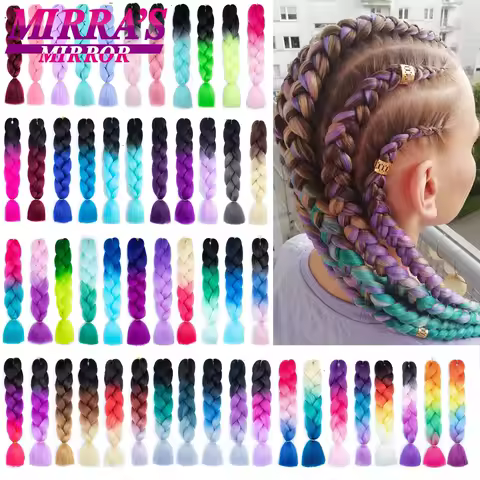 Mirra&rsquo;s Mirror Ombre Braiding Hair 24inch Afro Jumbo Braid Synthetic Hair Extensions for Box Twist Braids Purple Pink Fake Hair