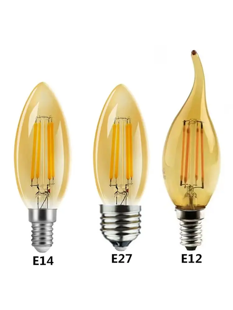 5PCS LED Edison Filament Candle Blubs Light Golden C35 C35L 2W 4W 6W Warm white Dimmable E14 E12 E27 220V 110V For Crystal Light