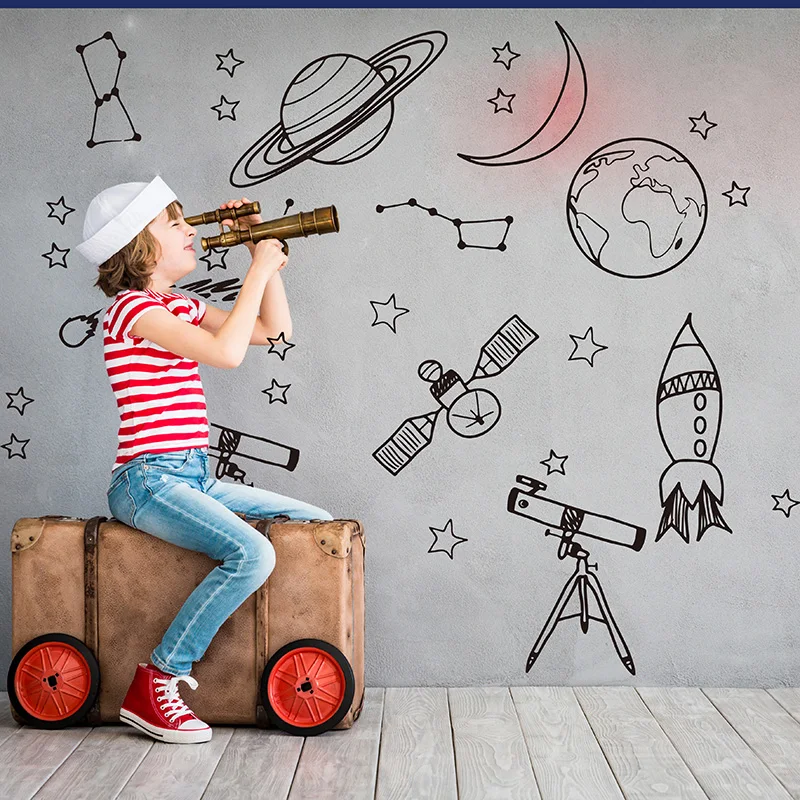 Large Astronomy Space Planet Star Wall Sticker Baby Nursery Kids Room Cartoon Astronomy Space Wall Decal Play Room Vinyl Decor