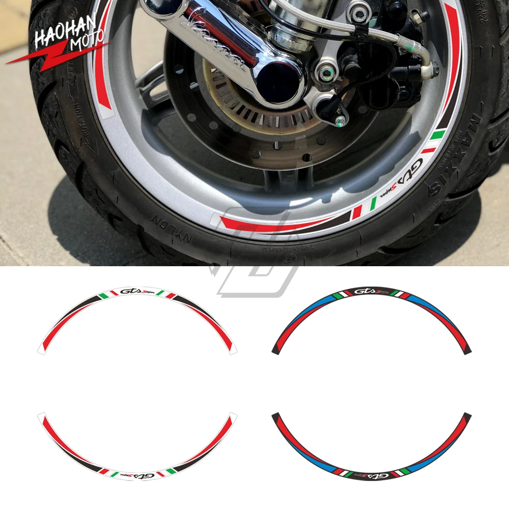 

For Vespa Sei Giorni GTS 300 300ie Touring Rim 12" Wheel Reflective Sticker Kit