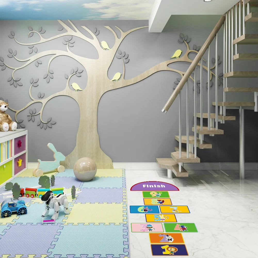 Childhood Game Hopscotch Floor Sticker For Kids Baby Room Nursery Parent-child Non-slip Wear-resistant Frosted Surface Art Mural