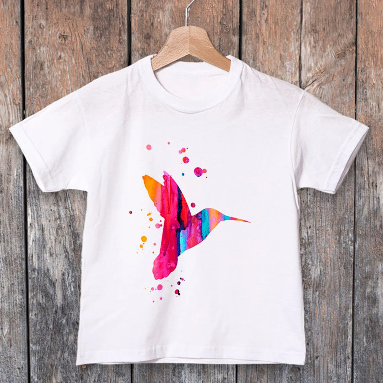 Watercolor Hummingbird Print Harajuku Top Women T-shirt Casual Ladies Basic O-collar Short Sleeved Women T-shirt Girl,Drop Ship