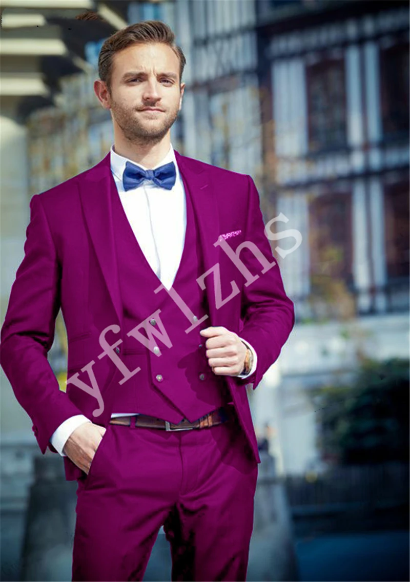 

New Arrival One Button Groomsmen Peak Lapel Groom Tuxedos Men Suits Wedding/Prom Best Man Blazer ( Jacket+Pants+Vest+Tie) B74