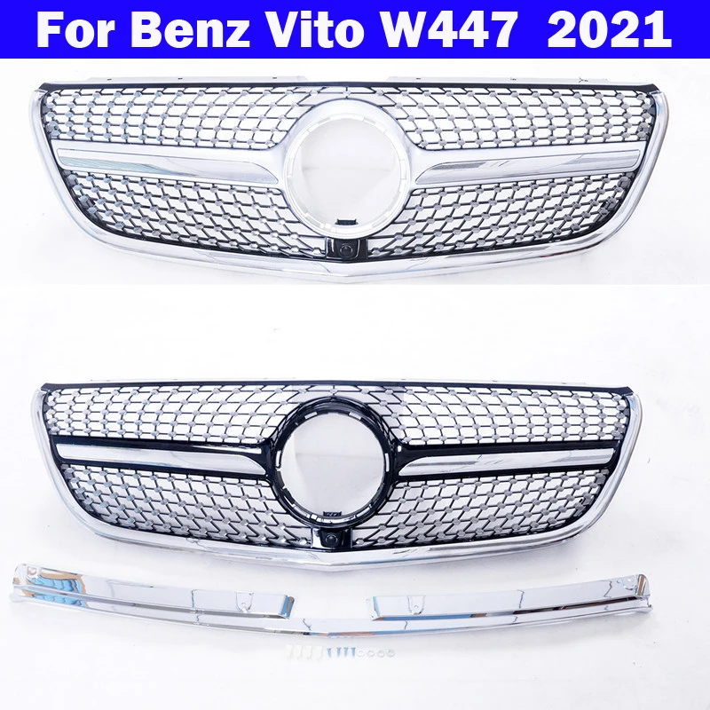 Car Styling Center Grill For  Mercedes-Benz Vito W447 2021 Modified for Diamond style Front Bumper Vertical Bar Middle Grill